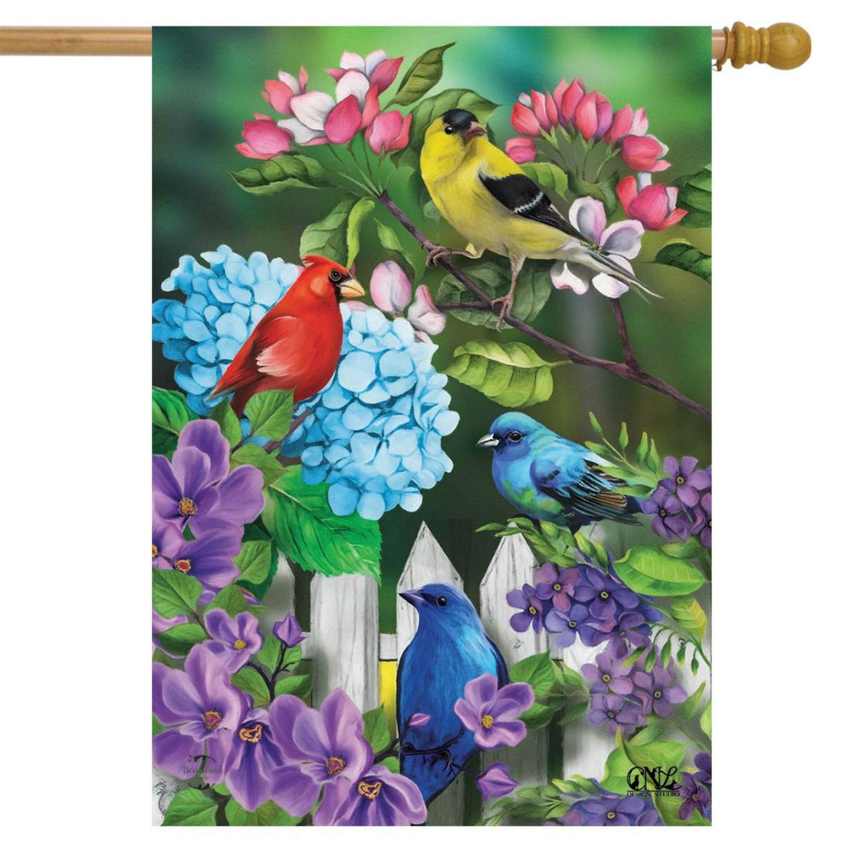 Feathered Friends Spring House Flag | Themes Animals & Critters Seasons