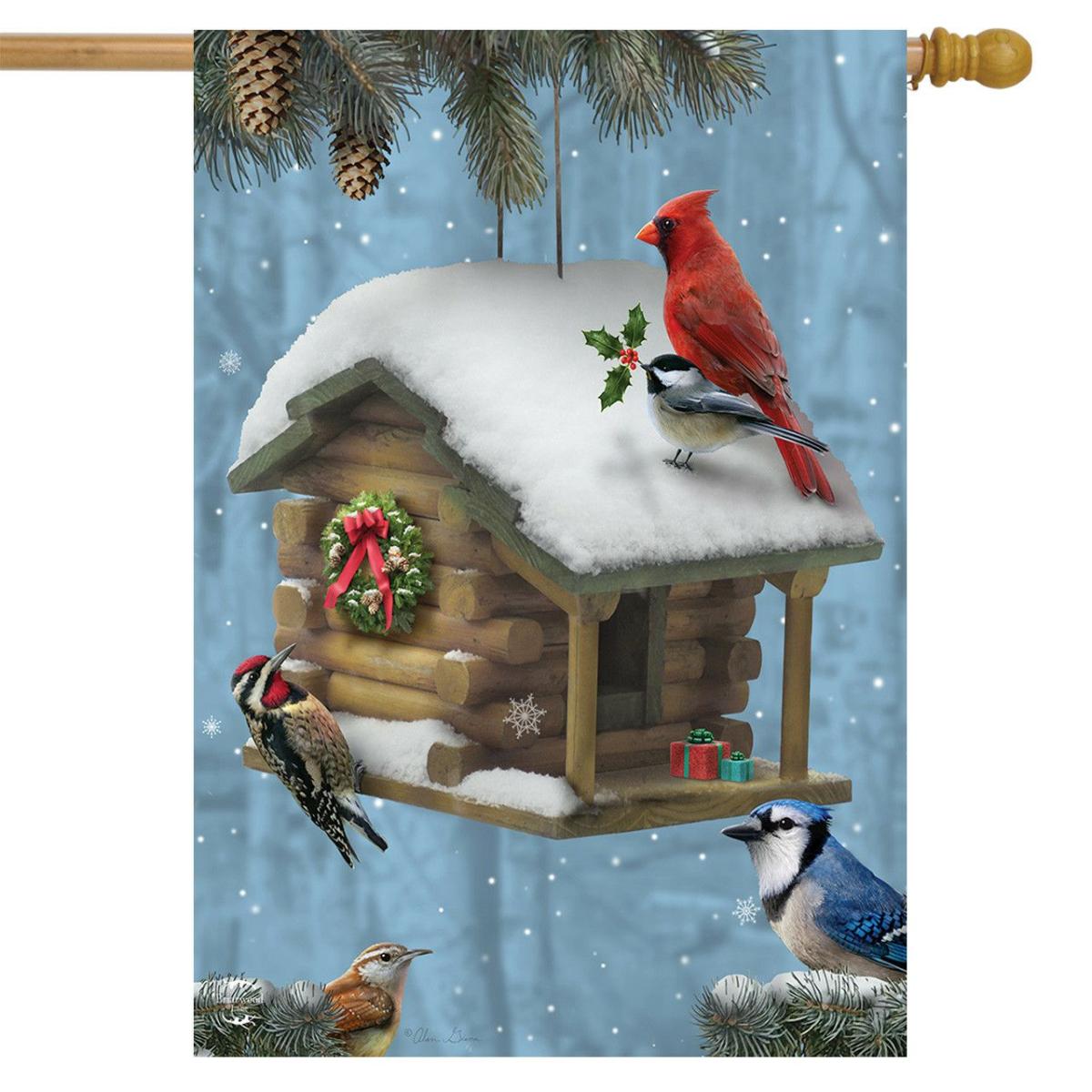 Festive Feathered Friends Christmas House Flag | Themes Animals & Critters Holidays