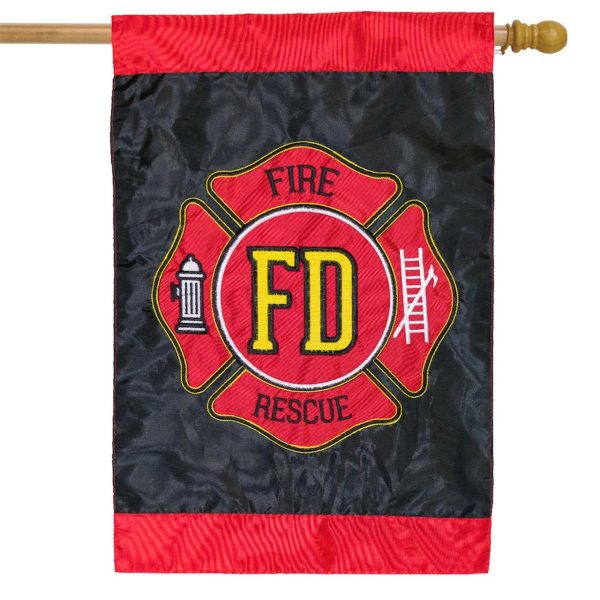 Fire Department Applique & Embroidered House Flag | Themes Everyday Seasons