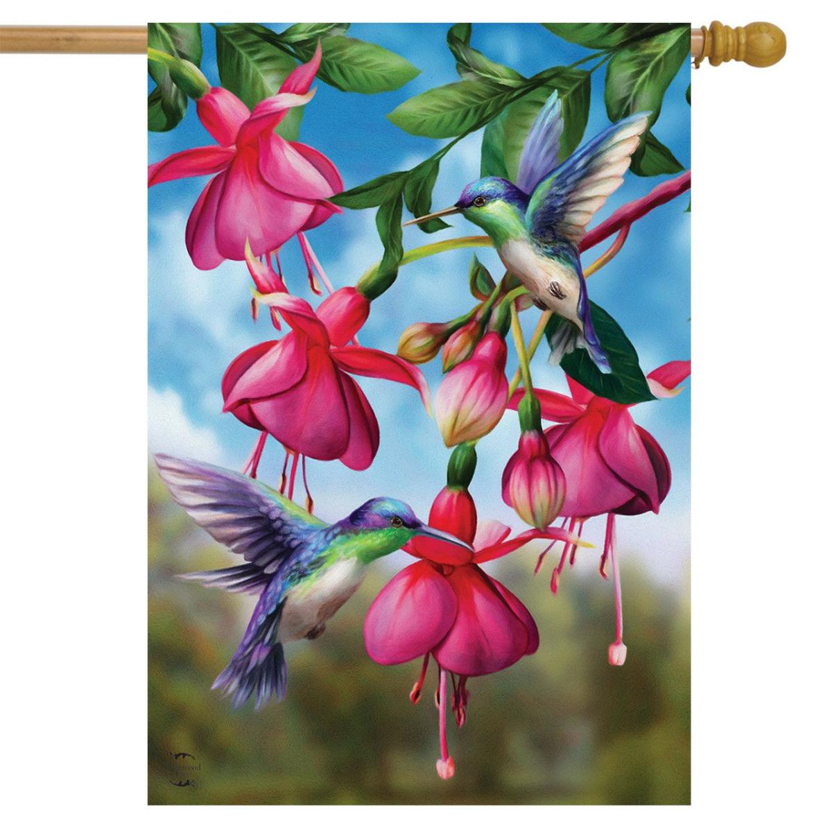 Flight Of The Hummingbirds Spring House Flag | Themes Animals & Critters Seasons