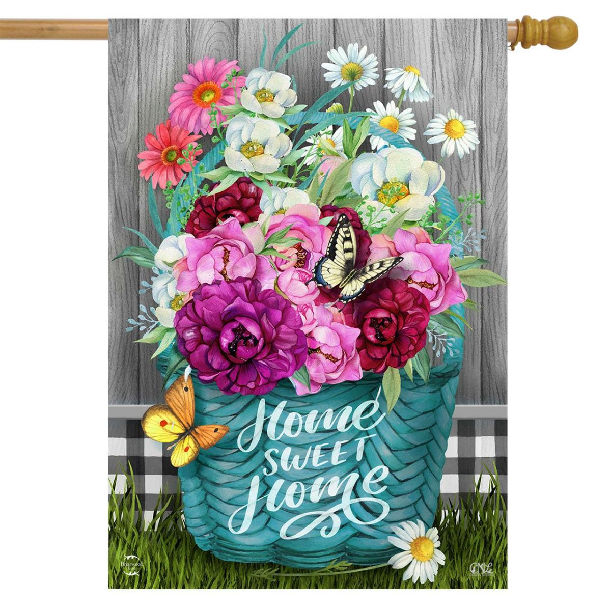 Floral Basket House Flag | Seasons Animals & Critters Seasons