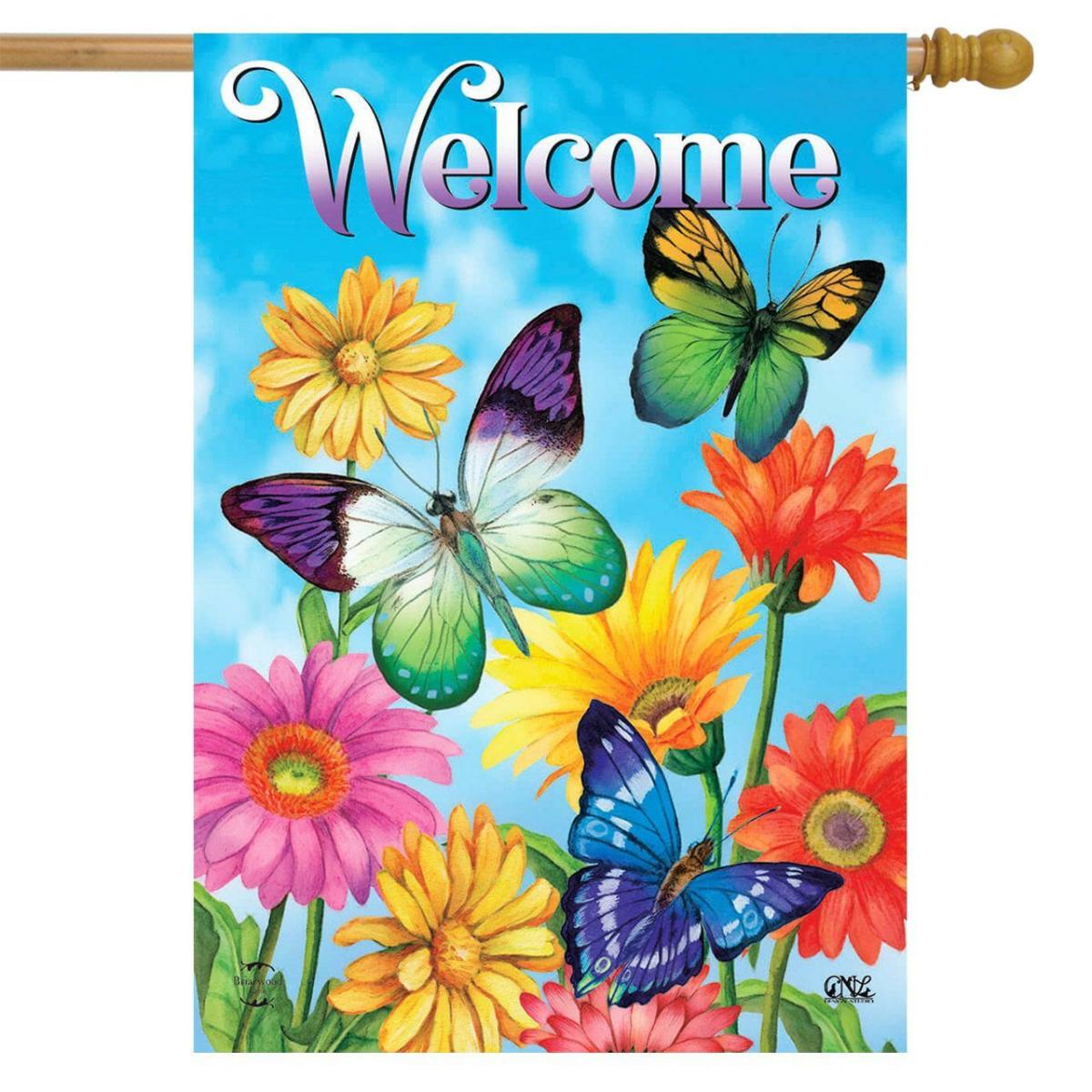 Fluttering Butterflies Spring House Flag | Seasons Animals & Critters Seasons