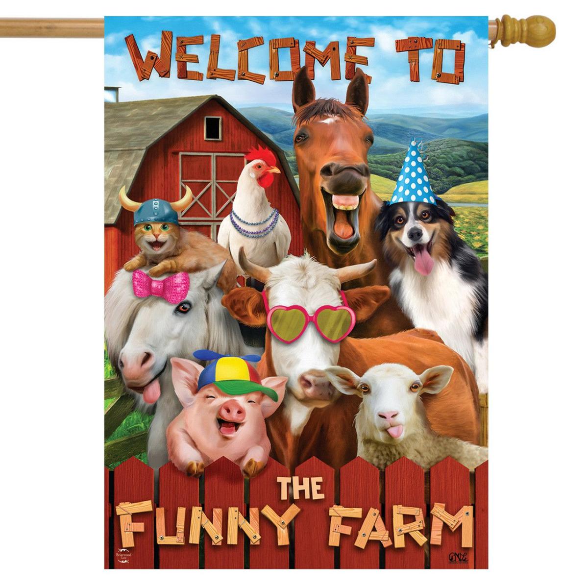 Funny Farm Summer House Flag | Themes Animals & Critters Seasons