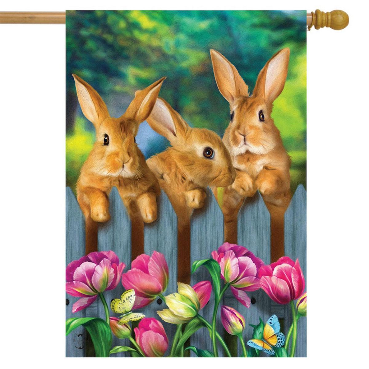 Garden Bunnies House Flag | Seasons Animals & Critters Holidays