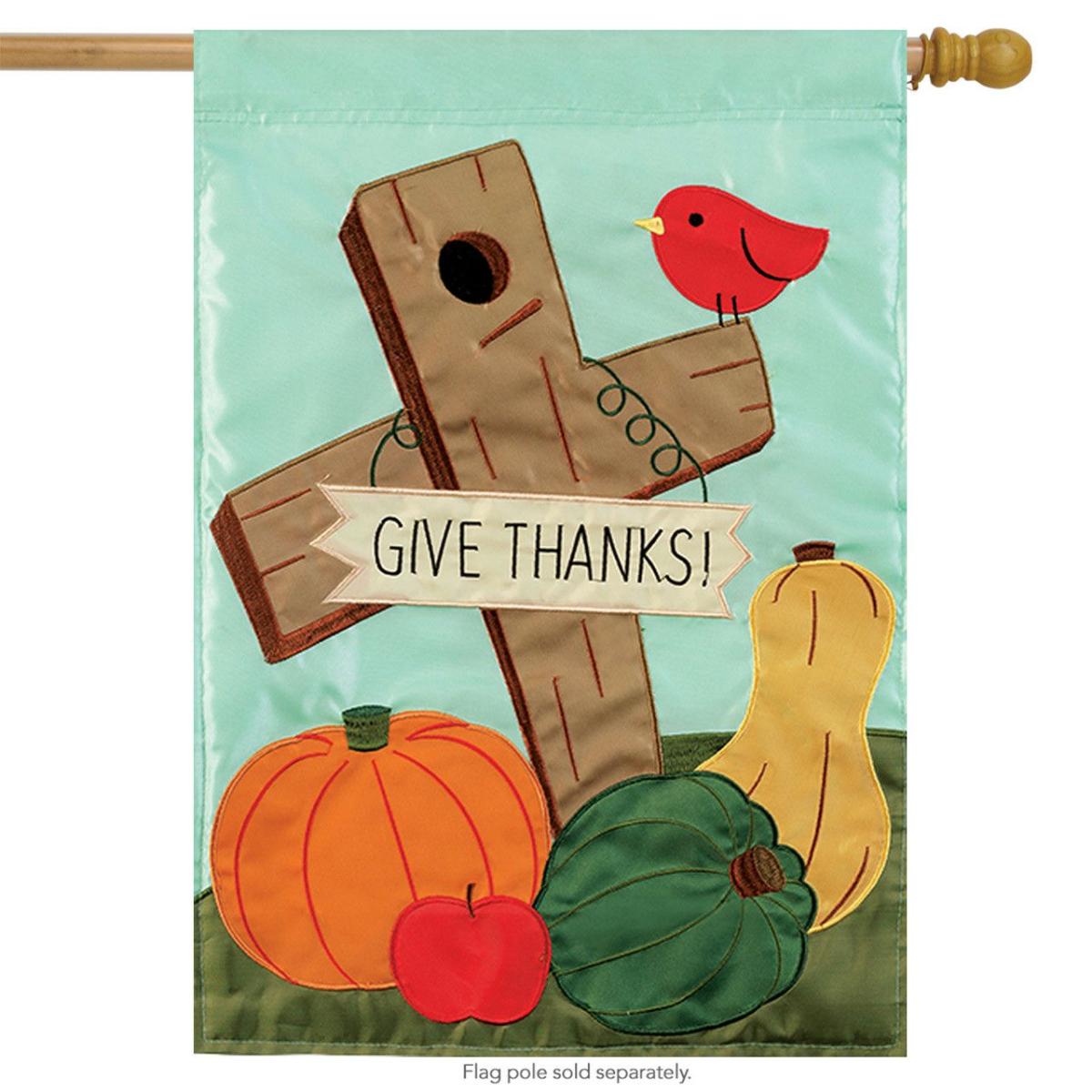 Give Thanks Cross Applique House Flag | Themes Fall Holidays