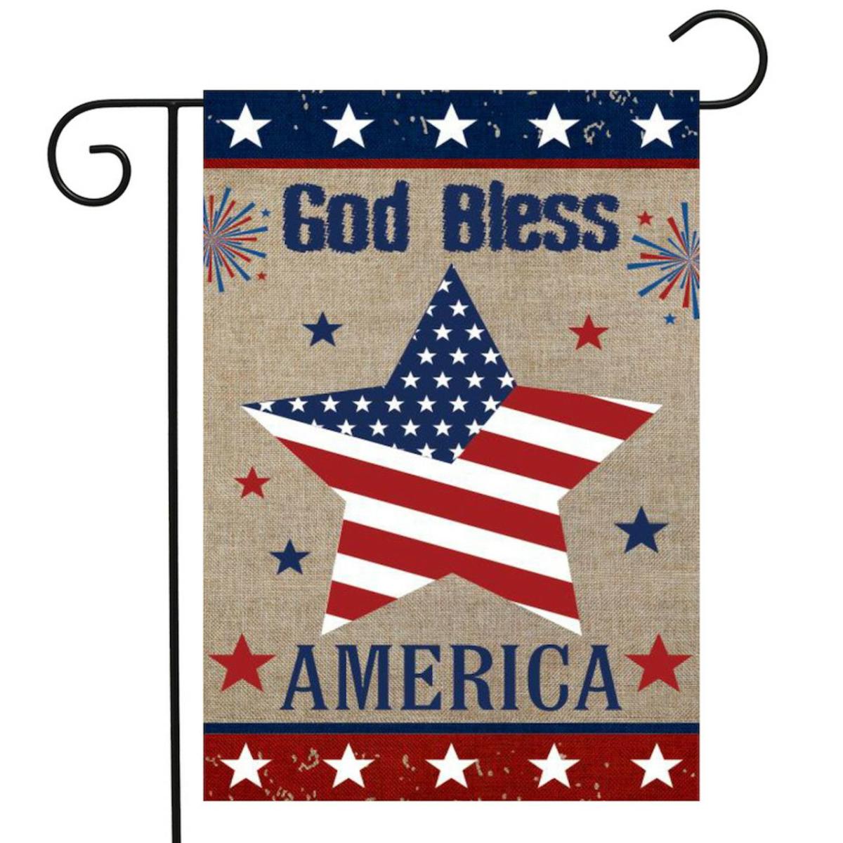 God Bless America Star Burlap Garden Flag | Themes 4th of July Holidays