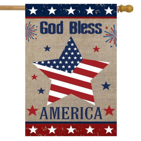 God Bless America Star Burlap House Flag | Holidays 4th of July Holidays