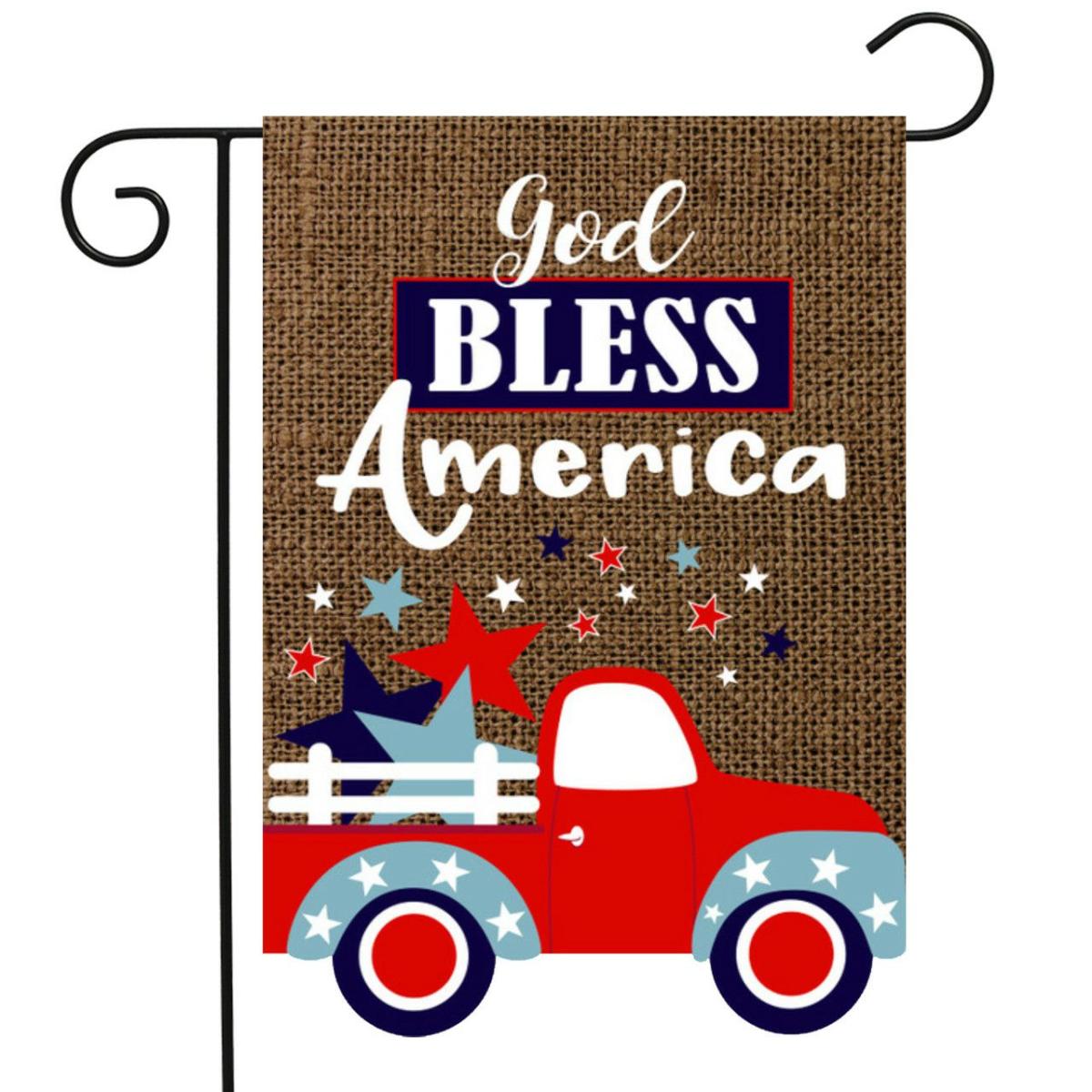 God Bless America Truck Burlap Garden Flag | Themes 4th of July Holidays