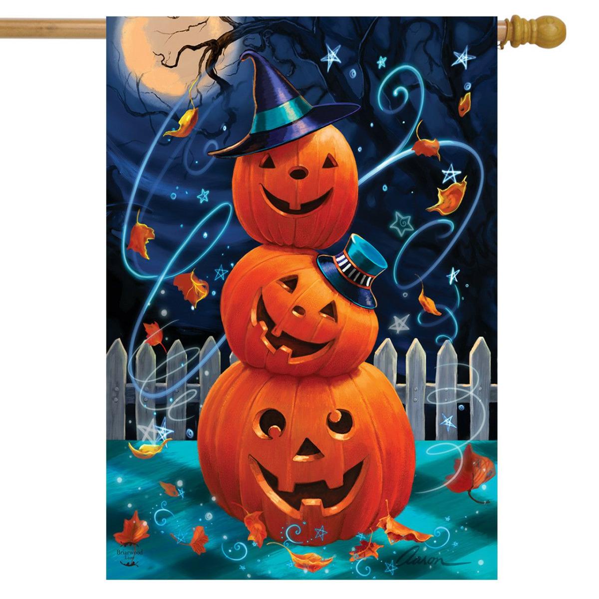 Halloween Pumpkin Stack House Flag | Holidays Halloween Holidays