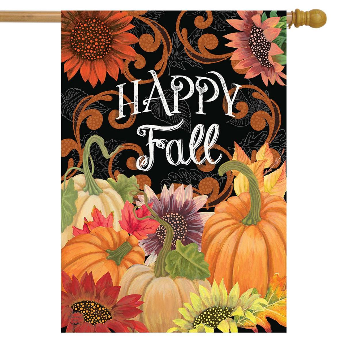 Happy Fall Chalkboard Floral House Flag | Themes Fall Seasons