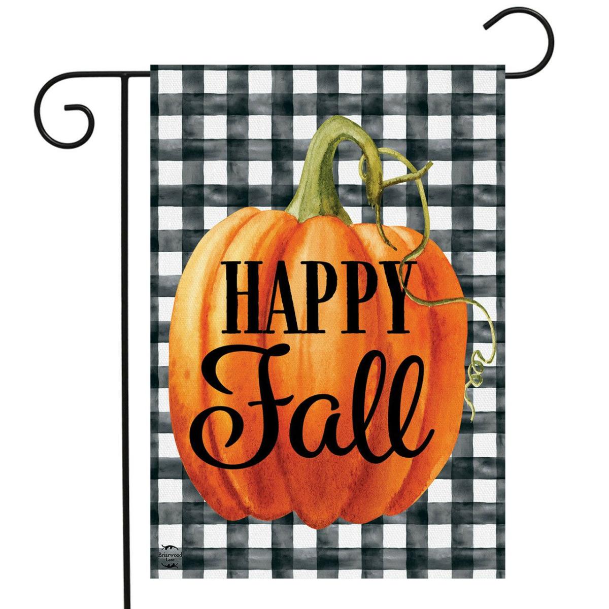 Happy Fall Pumpkin Checkers Burlap Garden Flag | Seasons Fall Seasons