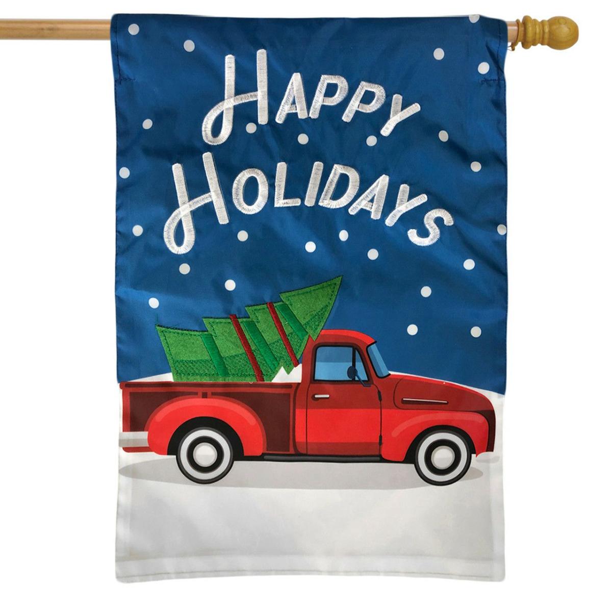 Happy Holidays Truck Applique House Flag | Holidays Christmas Holidays