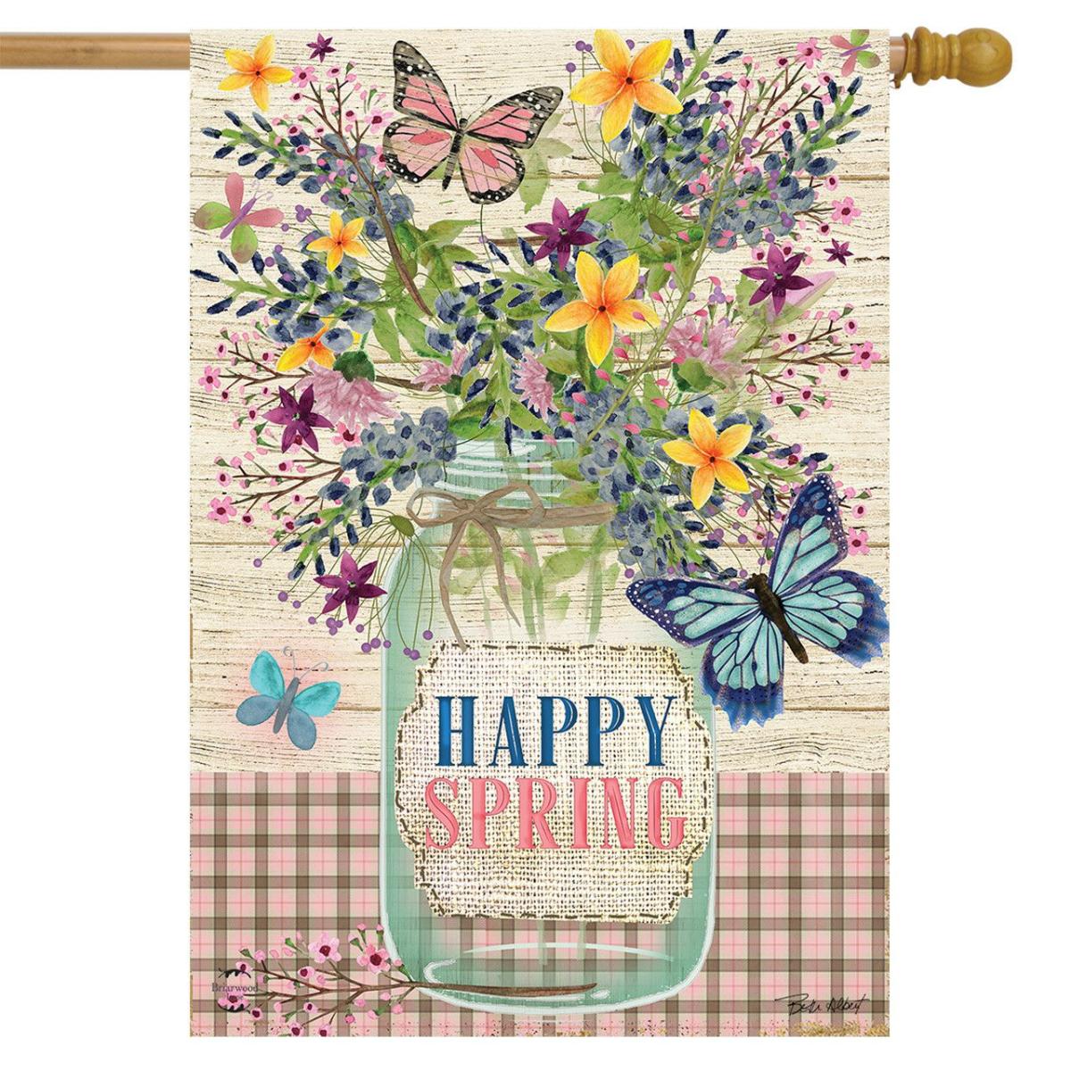 Happy Spring Mason Jar House Flag | Seasons Animals & Critters Seasons