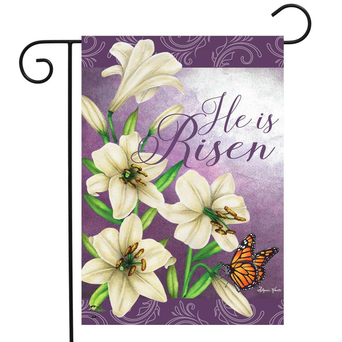 He Is Risen Lilies Easter Garden Flag | Holidays Easter Holidays