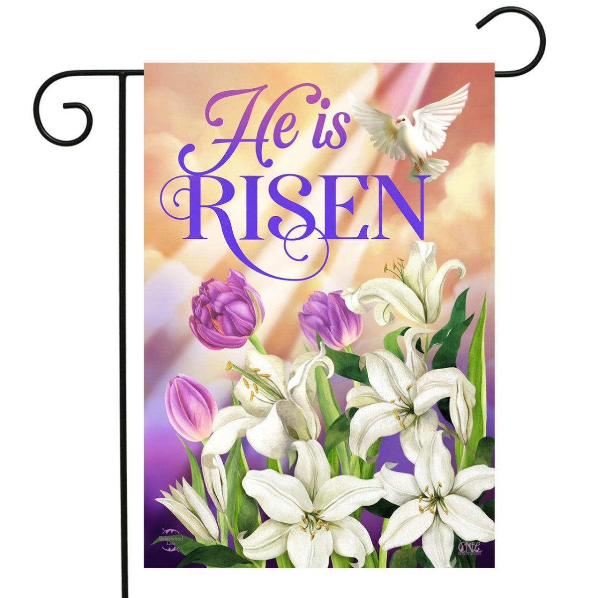 He Is Risen Lillies Easter Garden Flag | Themes Easter Holidays