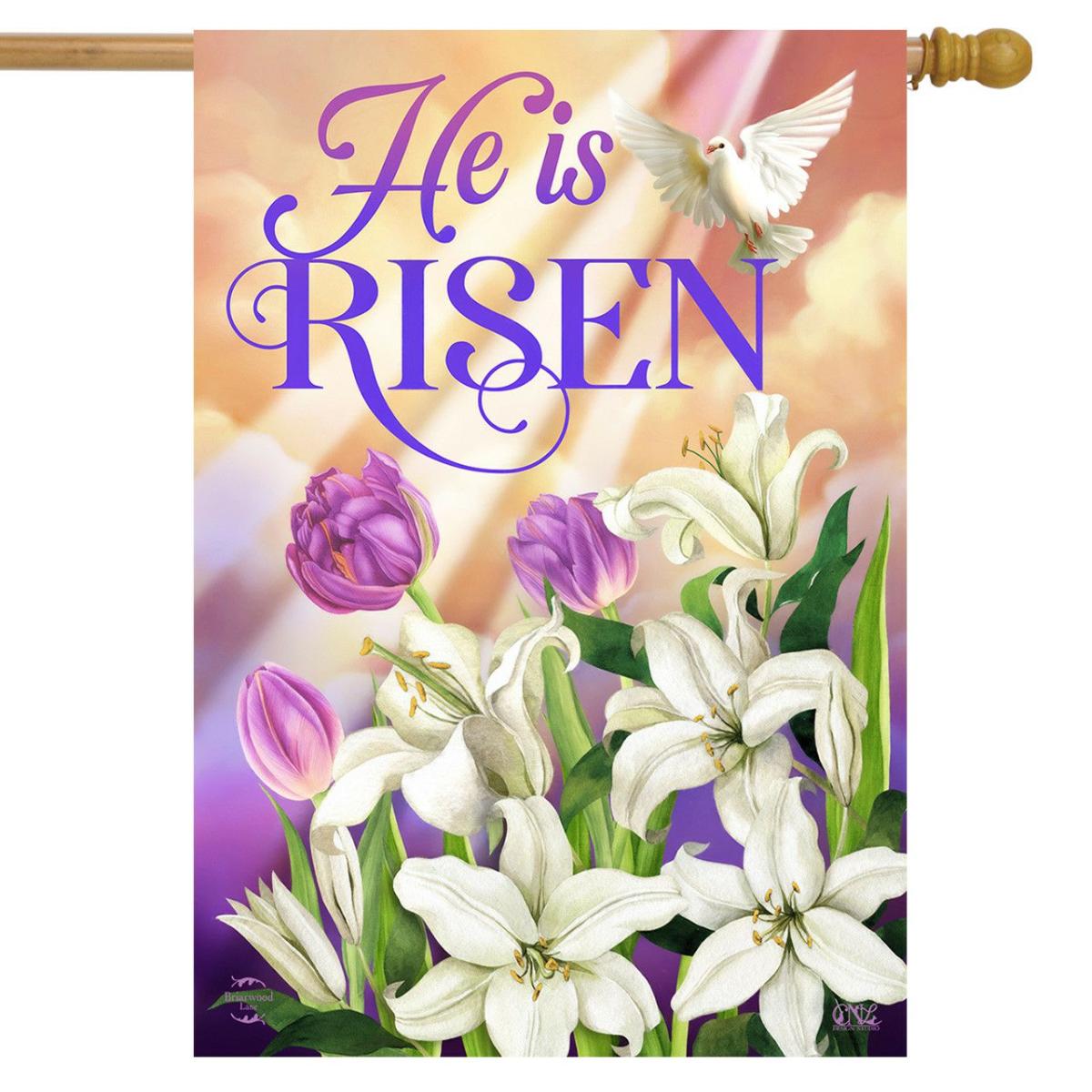 He Is Risen Lillies Easter House Flag | Holidays Easter Holidays