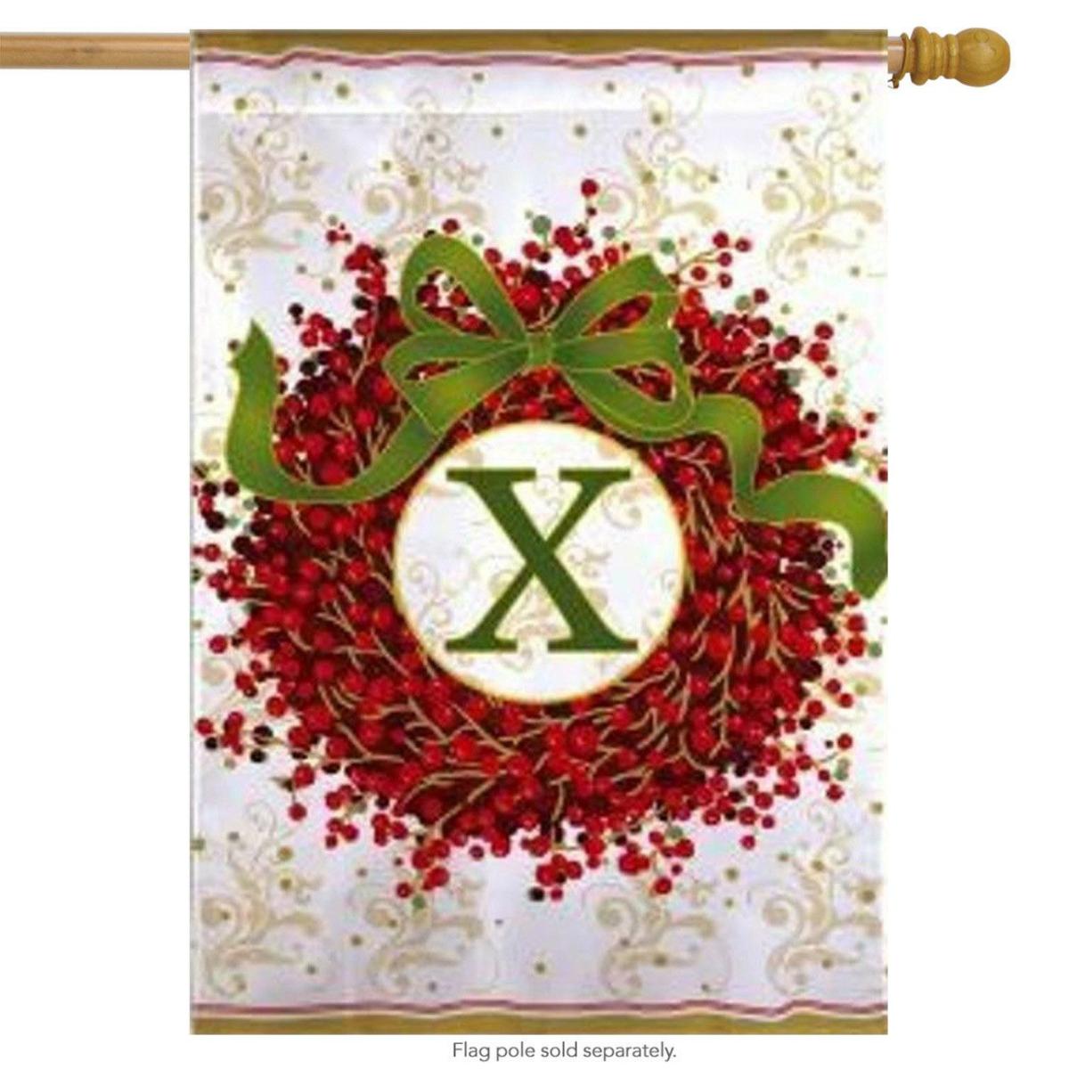 Holiday Monogram Wreath X Christmas House Flag | Themes House Flags Themes