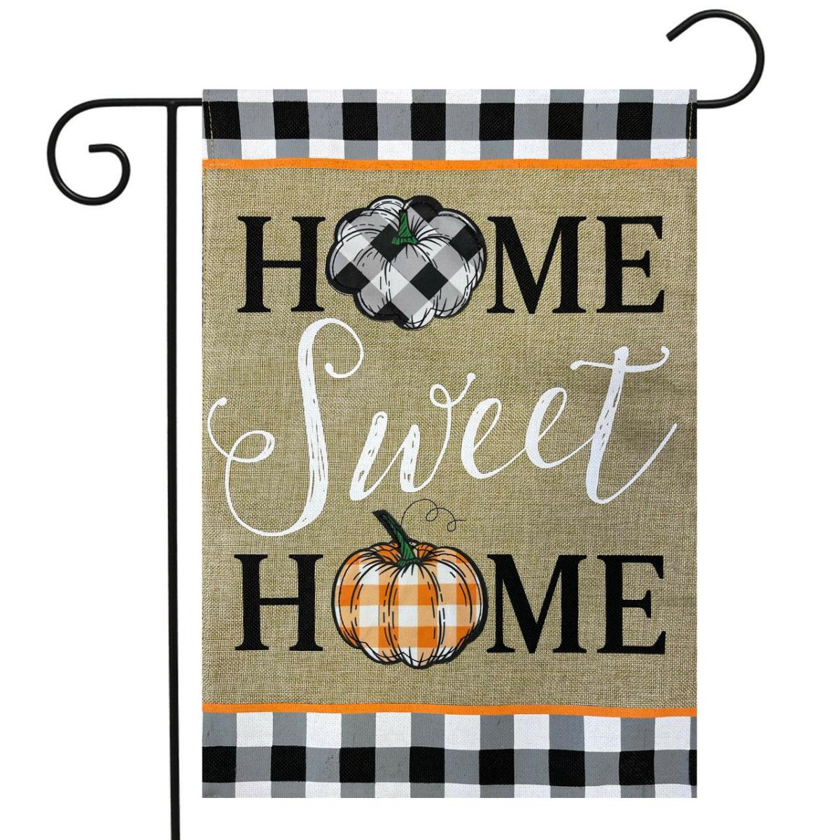 Home Sweet Home Pumpkins Burlap Fall Garden Flag | Seasons Fall Seasons