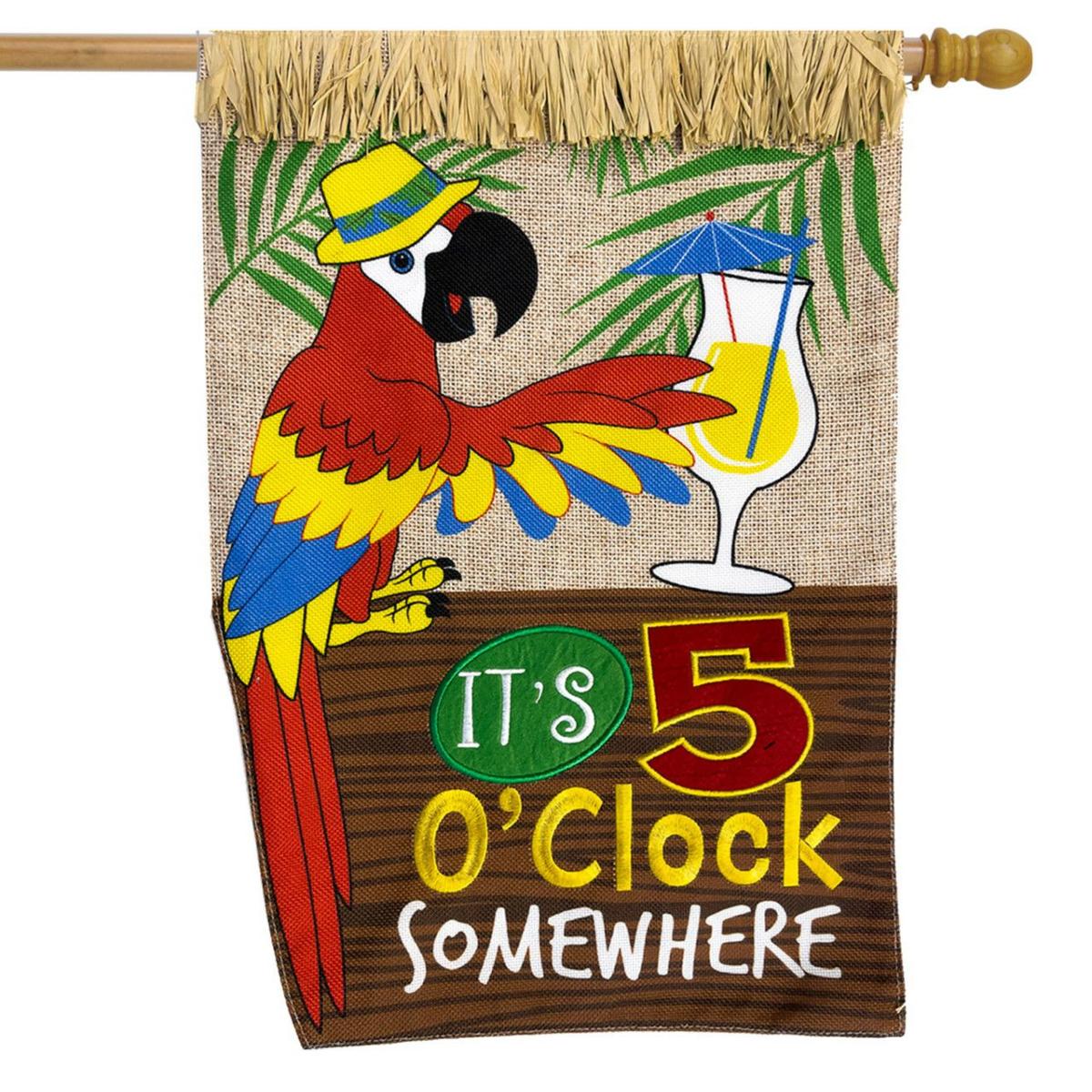 It’s 5 O’Clock Summer Burlap House Flag | Seasons Celebration Seasons