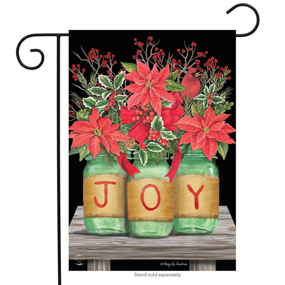 Joy Mason Jars Christmas Garden Flag | Holidays Christmas Holidays