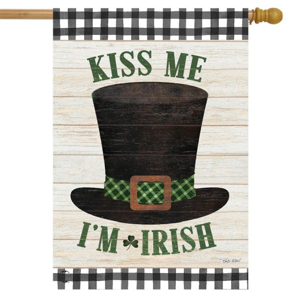 Kiss Me I’m Irish Hat St. Patrick’s Day House Flag | Themes Farmhouse Holidays