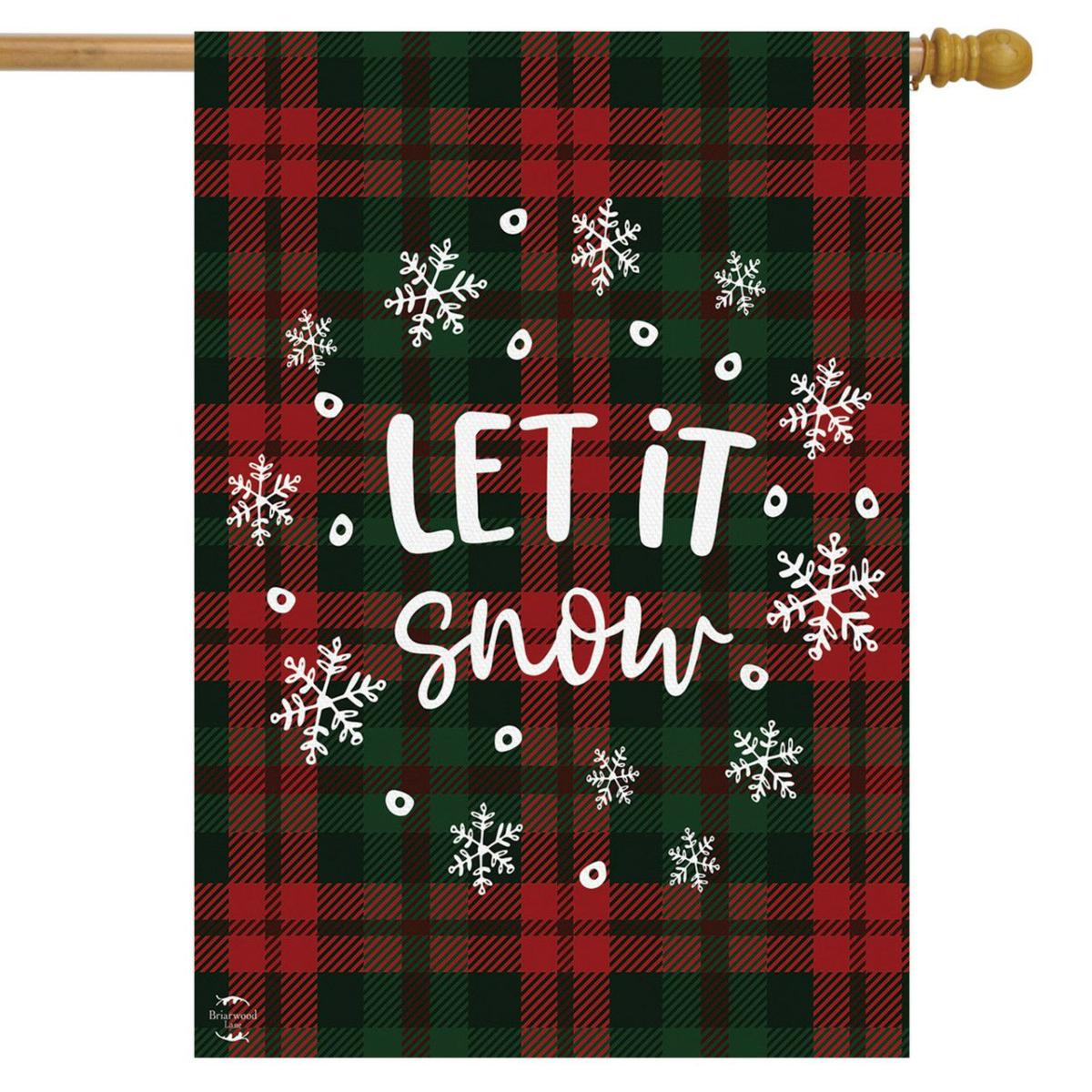 Let It Snow Plaid Burlap House Flag | Seasons House Flags Seasons