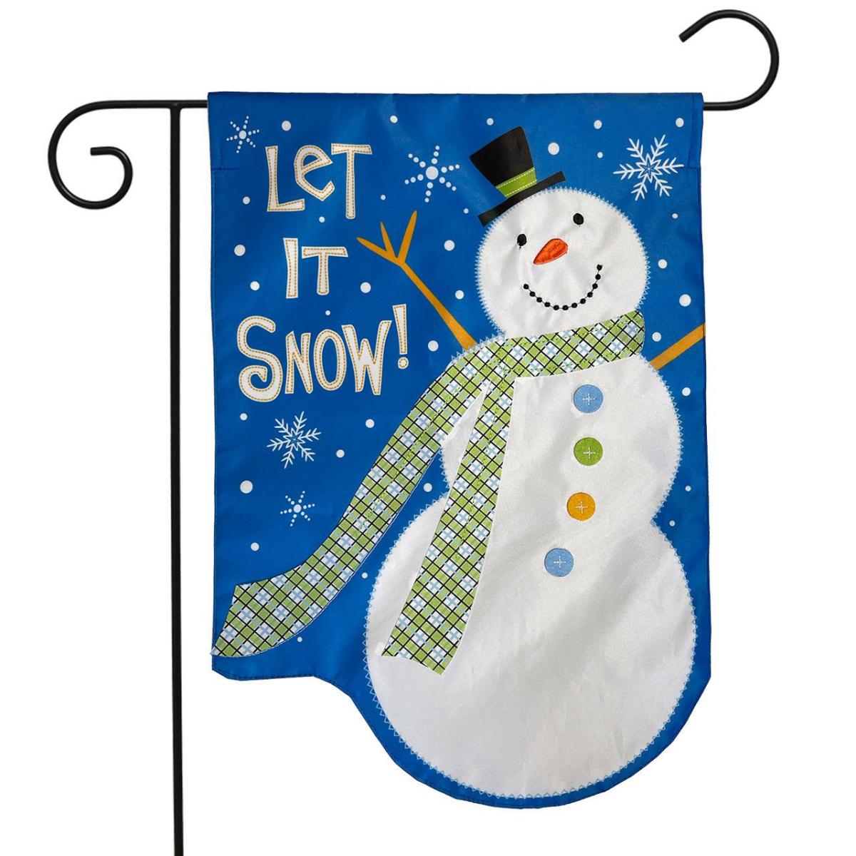 Let It Snow Snowman Applique Winter Garden Flag | Seasons Garden Flags Seasons