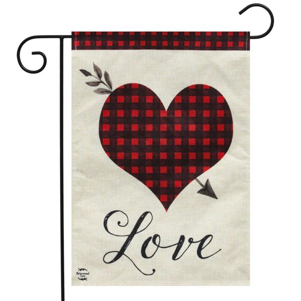 Love Heart Plaid Burlap Garden Flag | Themes Garden Flags Holidays