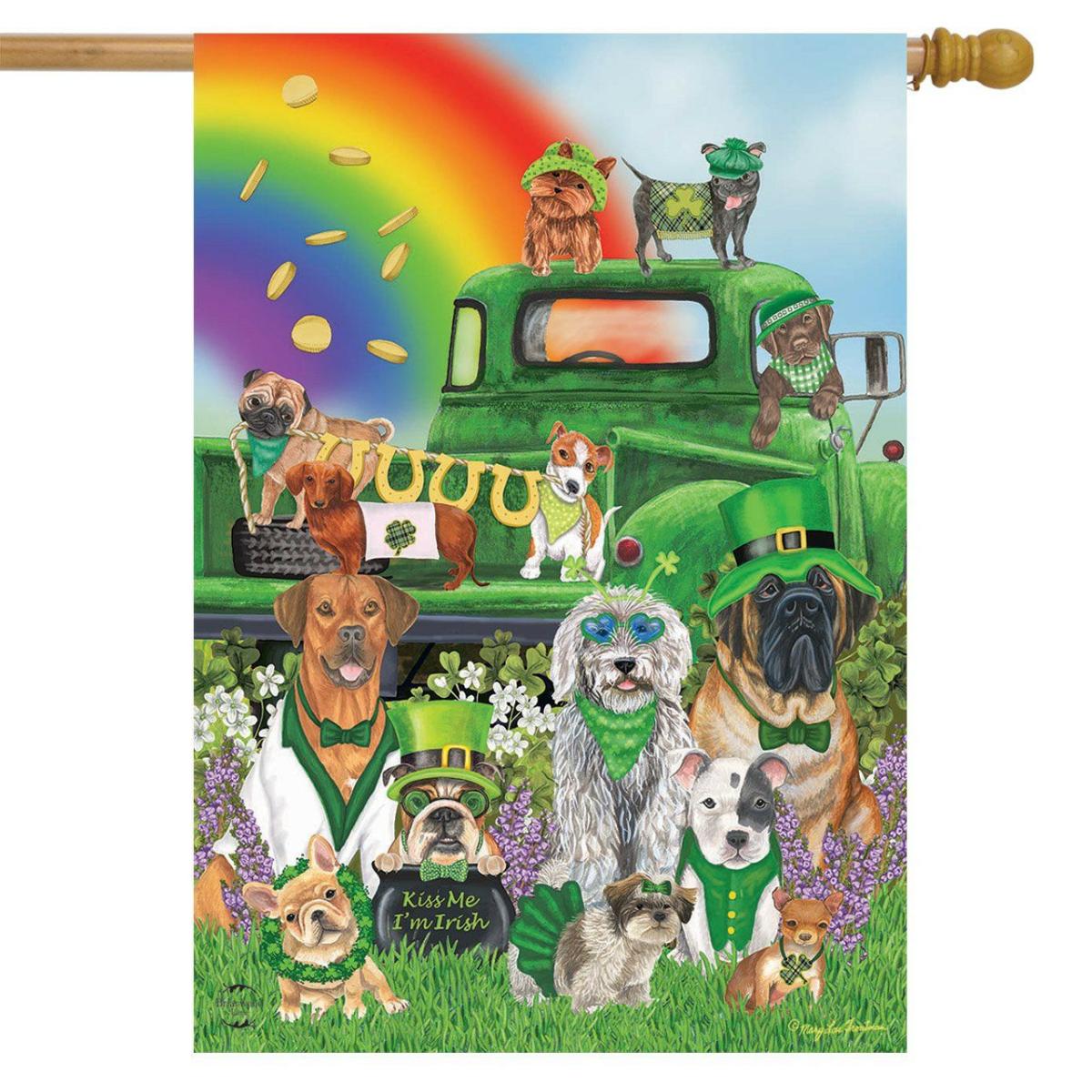 Lucky Pups St. Patrick’s Day House Flag | Themes Animals & Critters Holidays