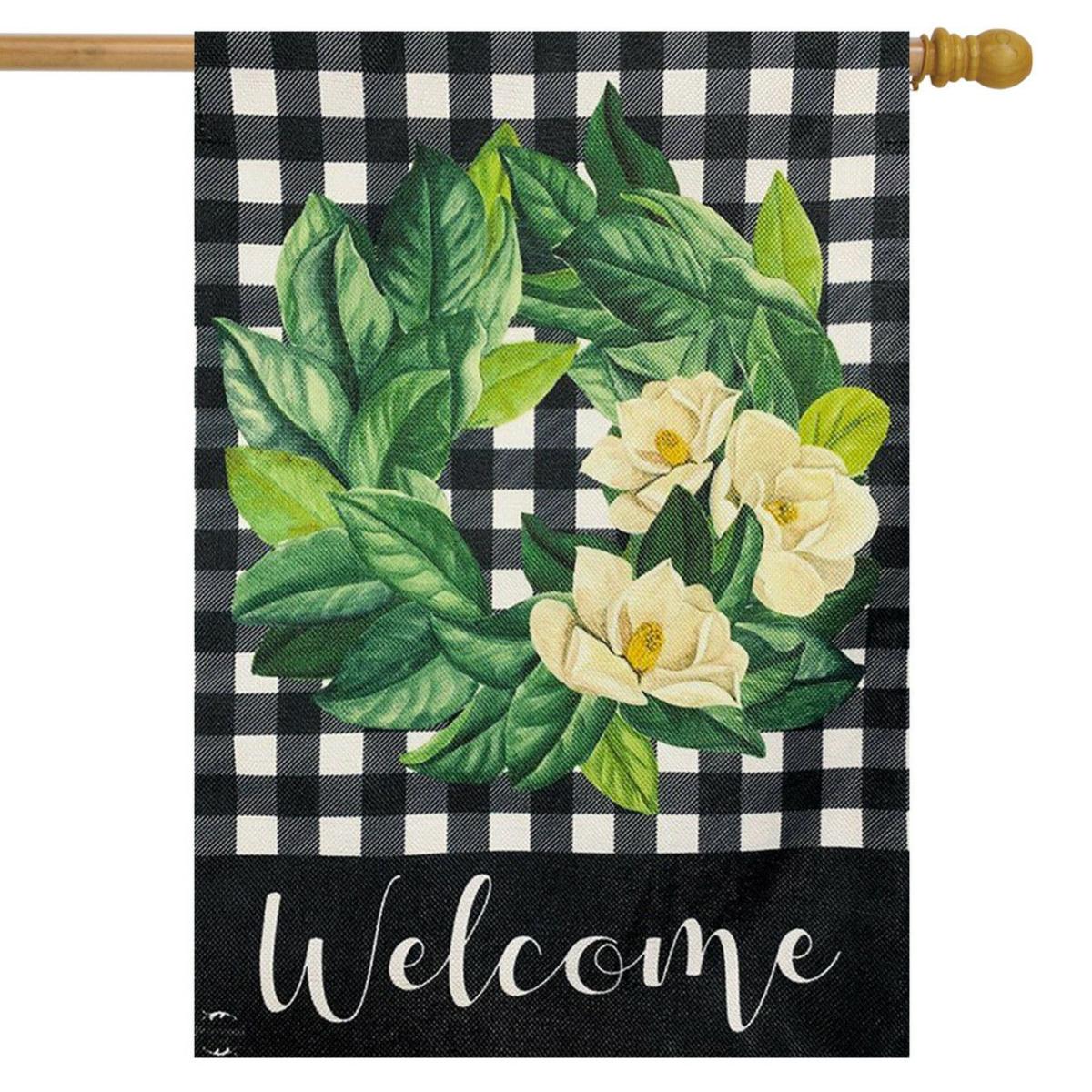 Magnolia Wreath Burlap House Flag | Seasons Everyday Seasons