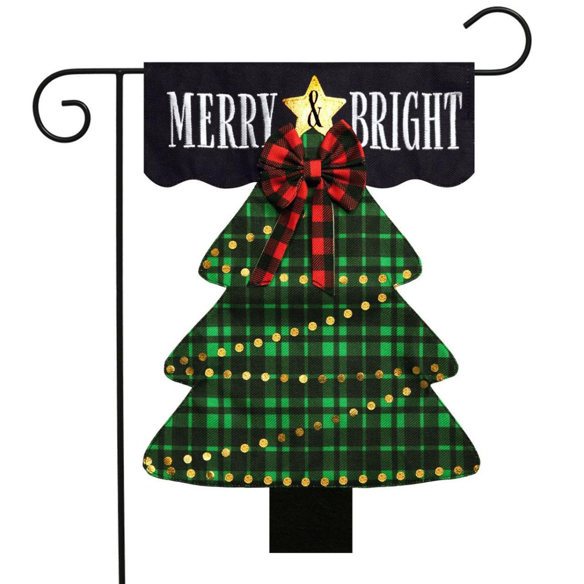 Merry and Bright Tree Burlap Garden Flag | Holidays Christmas Holidays