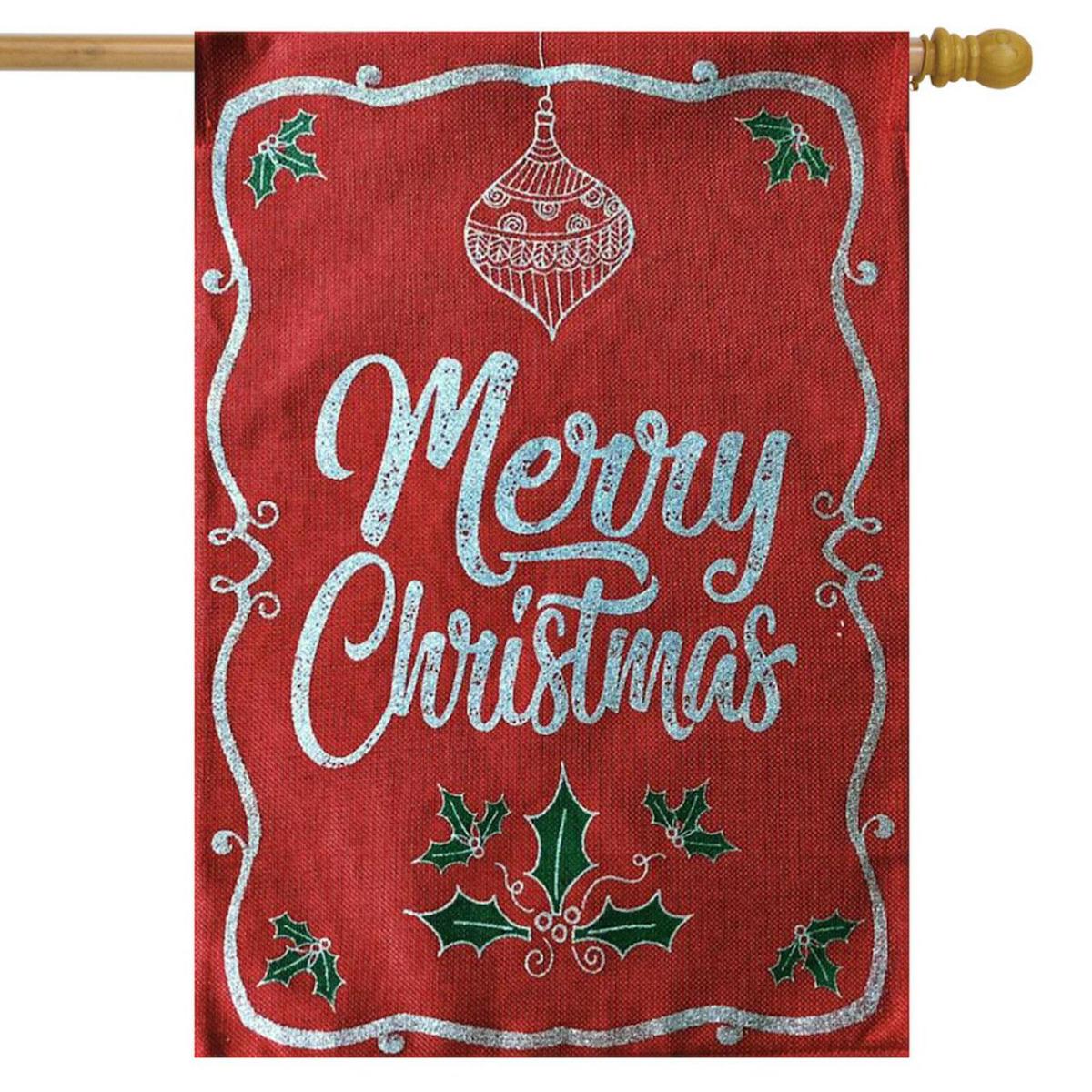 Merry Christmas Holly Burlap House Flag | Holidays Christmas Holidays