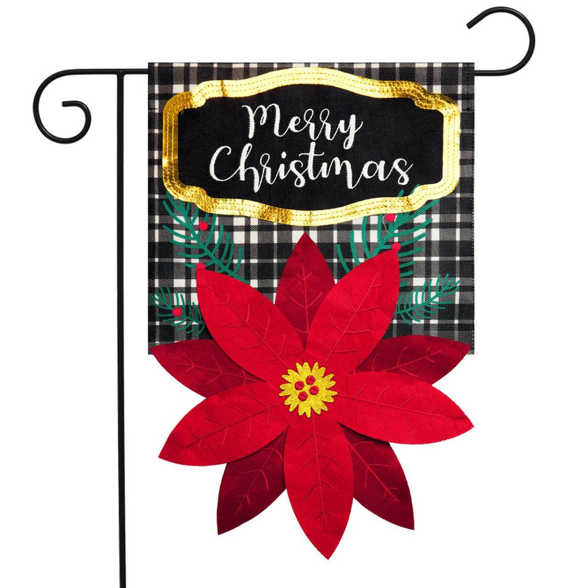 Merry Christmas Poinsettia Burlap Garden Flag | Holidays Christmas Holidays