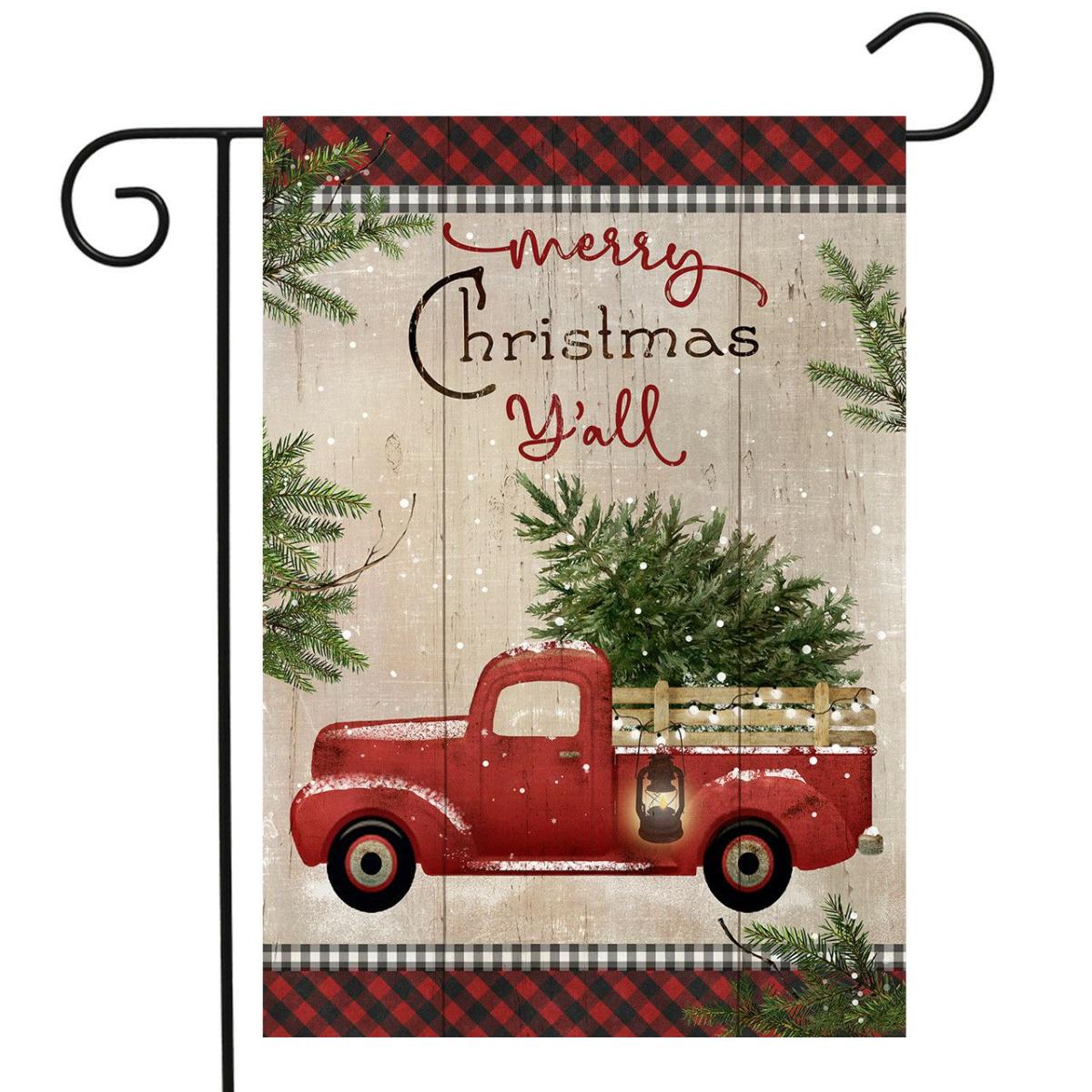 Merry Christmas Y’all Truck Double Sided Garden Flag | Holidays Christmas Holidays