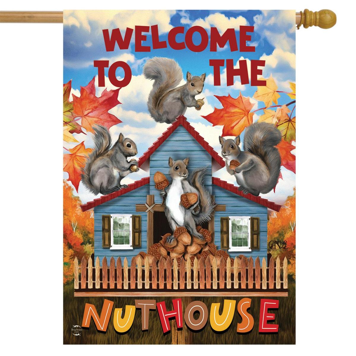 Nut House Fall House Flag | Themes Animals & Critters Seasons