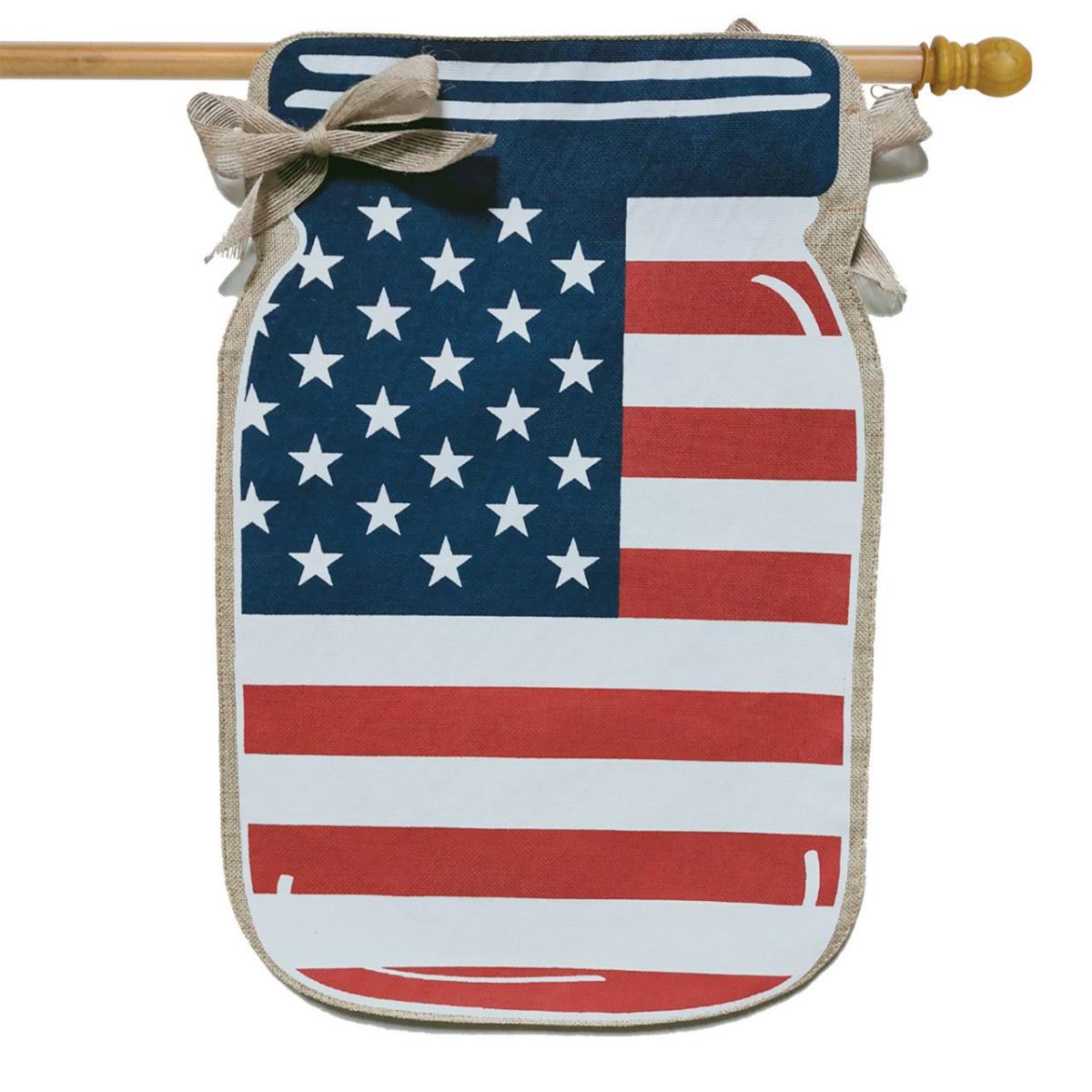 Patriotic Mason Jar Burlap House Flag | Seasons 4th of July Holidays