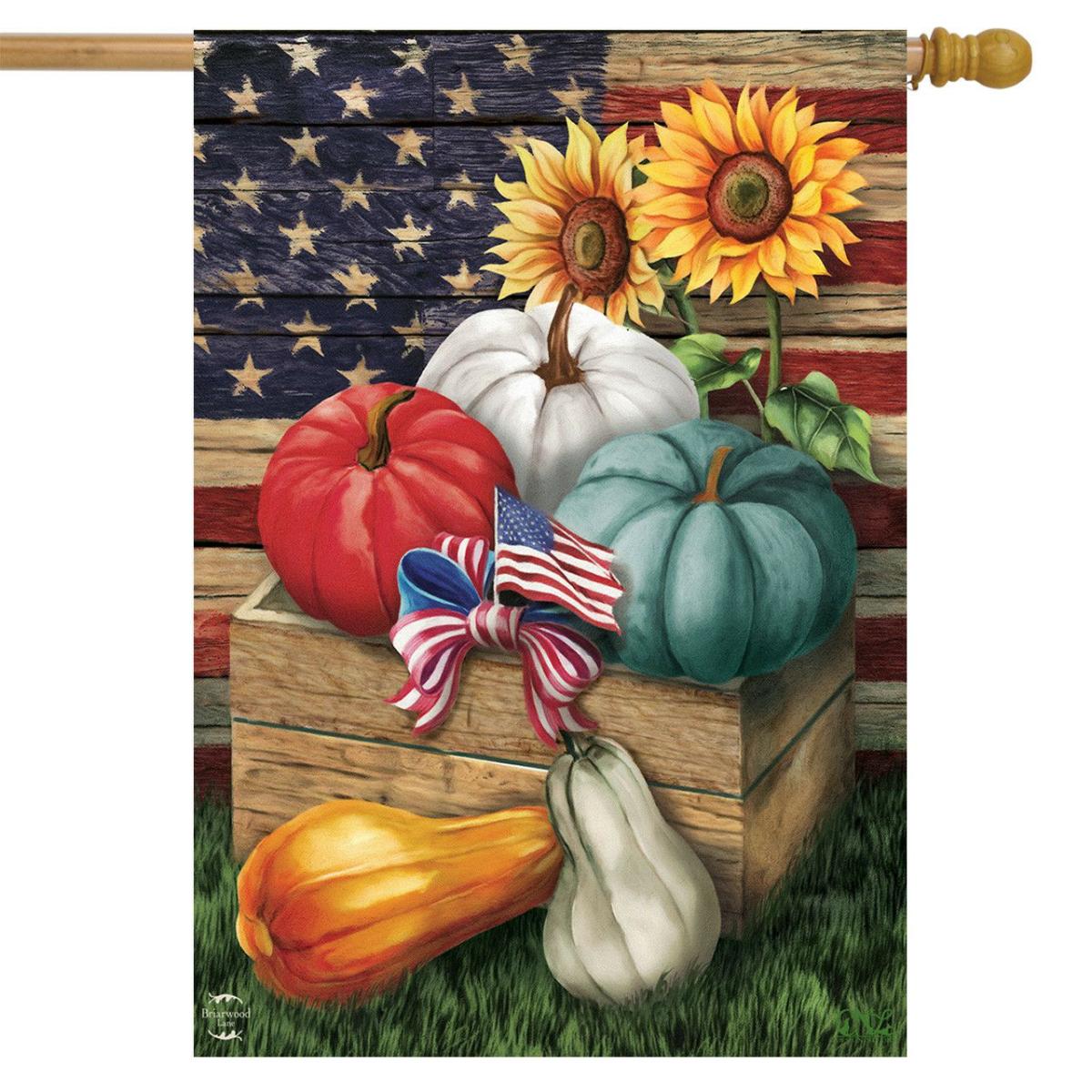 Patriotic Pumpkins Autumn House Flag | Seasons Fall Seasons