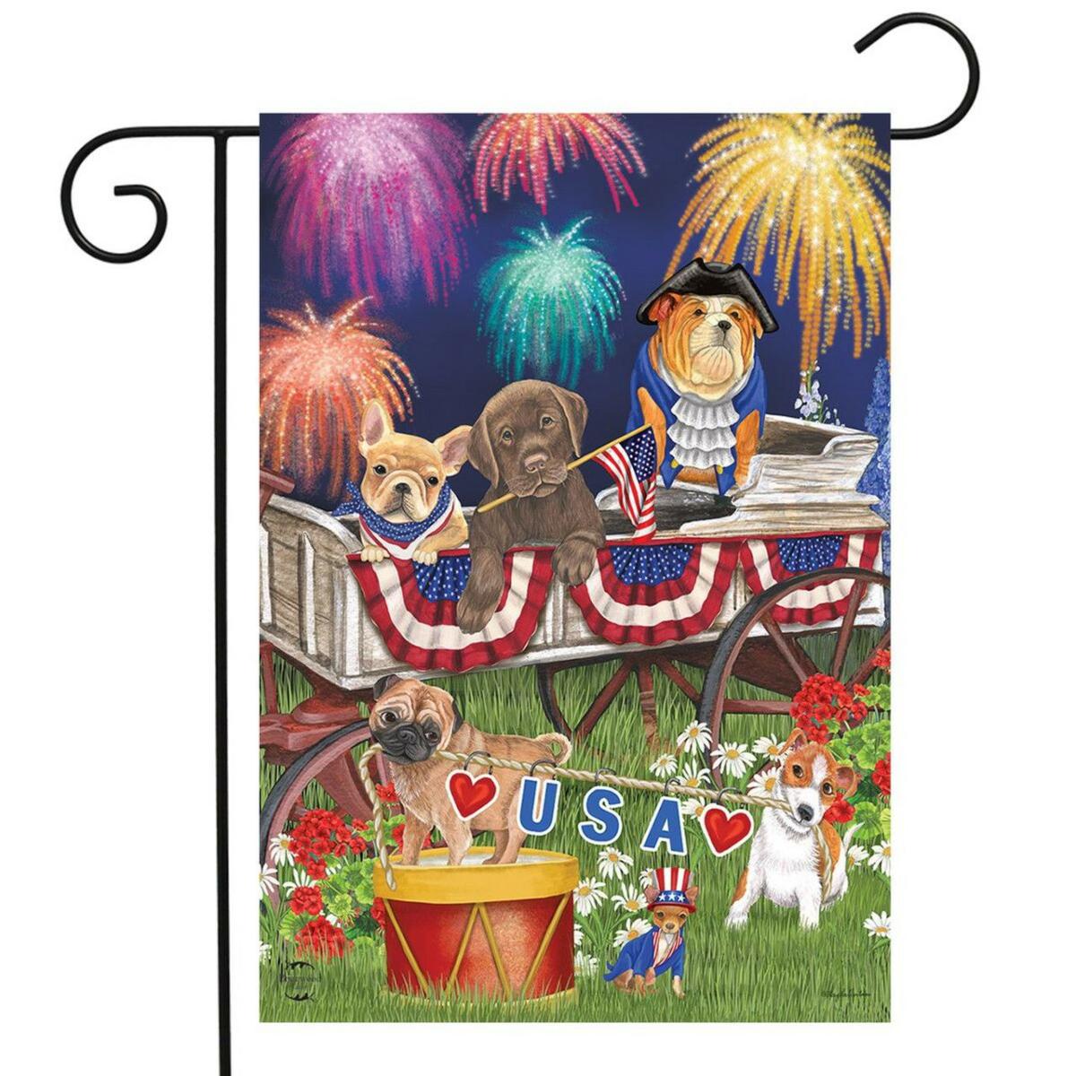 Patriotic Pups Fourth of July Garden Flag | Themes 4th of July Holidays