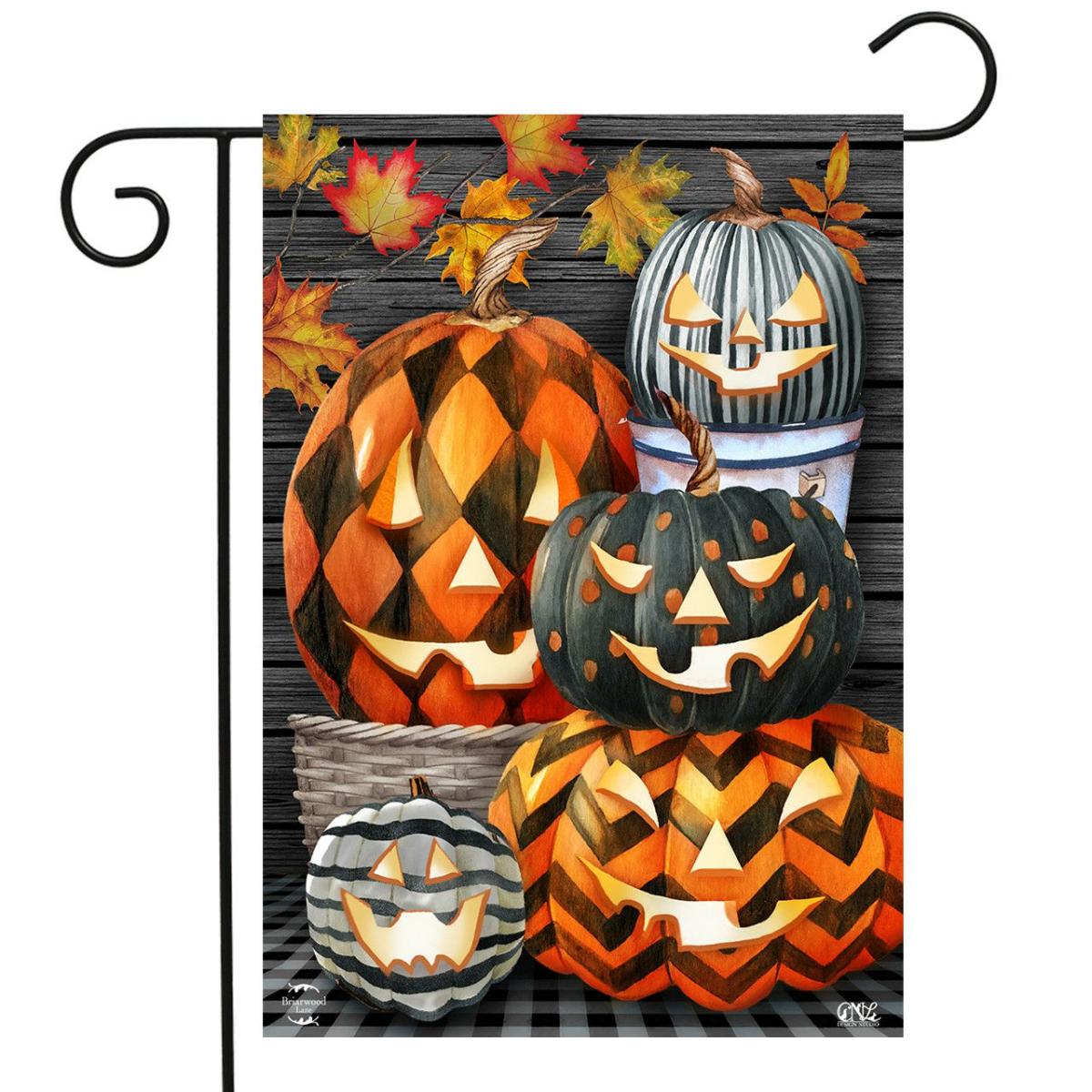 Patterned Jack-O-Lanterns Halloween Garden Flag | Holidays Garden Flags Holidays