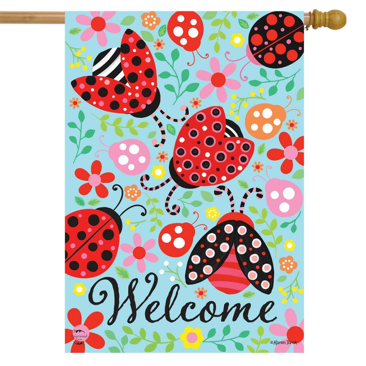 Patterned Ladybugs House Flag | Seasons Animals & Critters Seasons