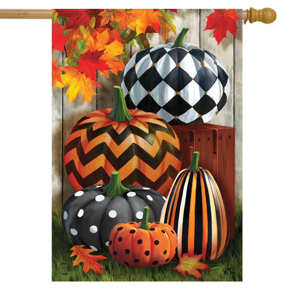 Patterned Pumpkins Autumn House Flag | Seasons Fall Seasons