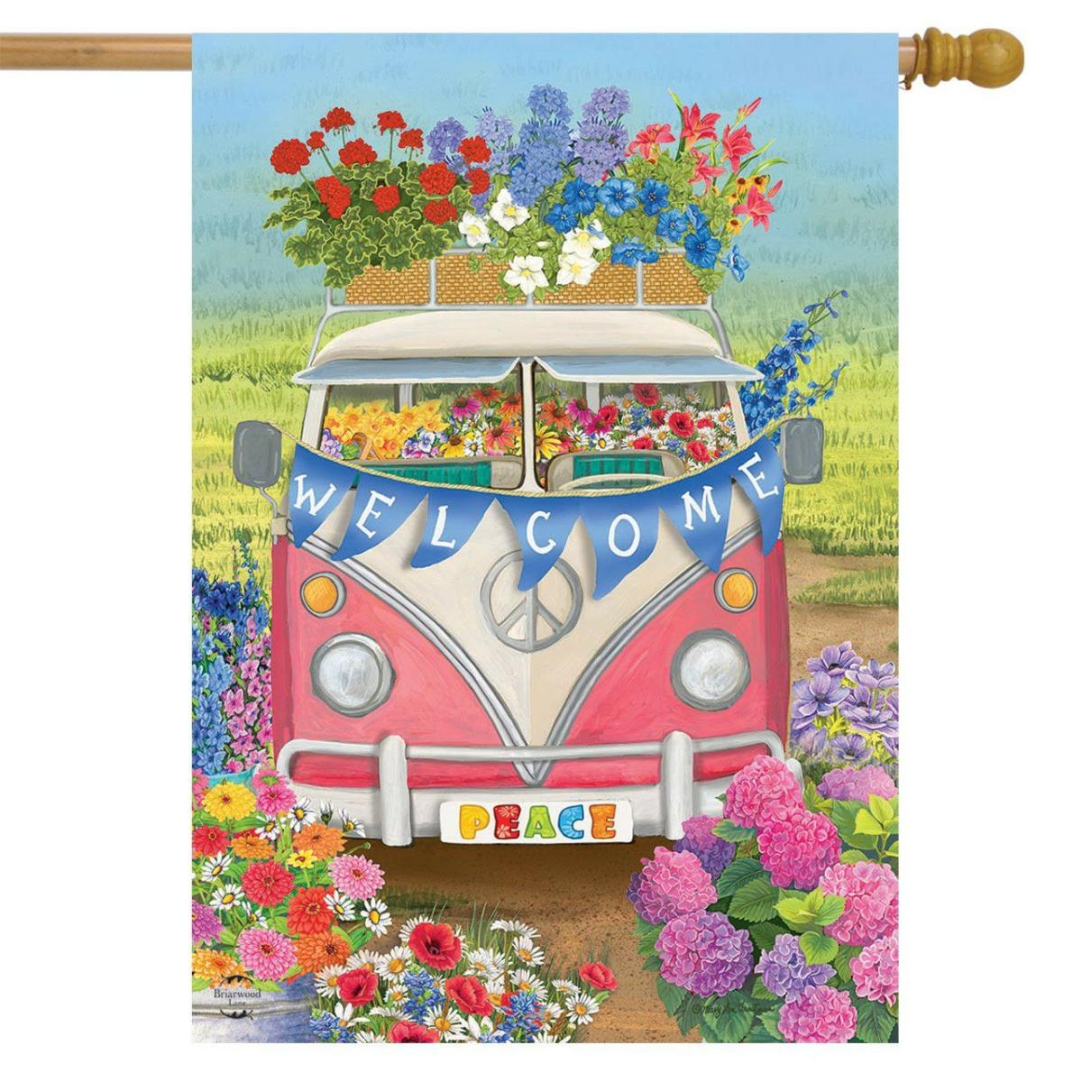 Peace Van Floral Spring House Flag | Seasons Everyday Seasons