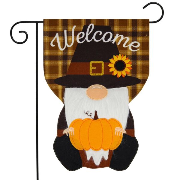 Pilgrim Gnome Thanksgiving Burlap Garden Flag | Themes Garden Flags Holidays