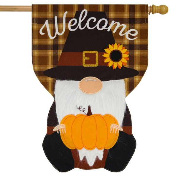 Pilgrim Gnome Thanksgiving Burlap House Flag | Holidays Holidays Holidays