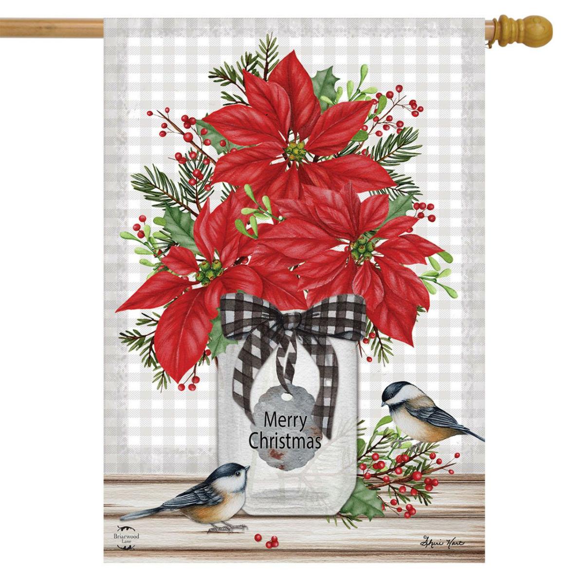 Poinsettia Jar Christmas House Flag | Themes Christmas Holidays