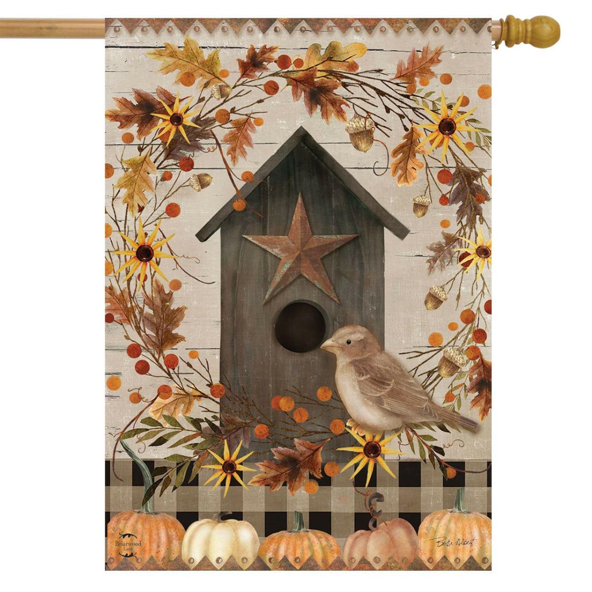 Primitive Fall Birdhouse House Flag | Seasons Fall Seasons