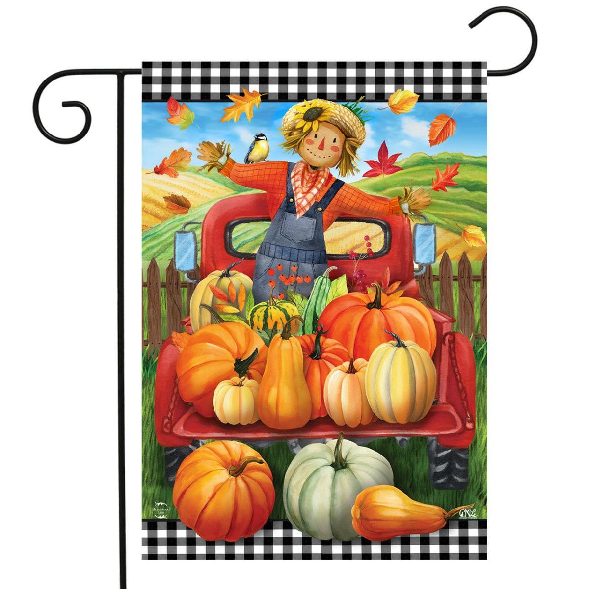 Pumpkin Pickup Scarecrow Fall Garden Flag | Themes Fall Seasons