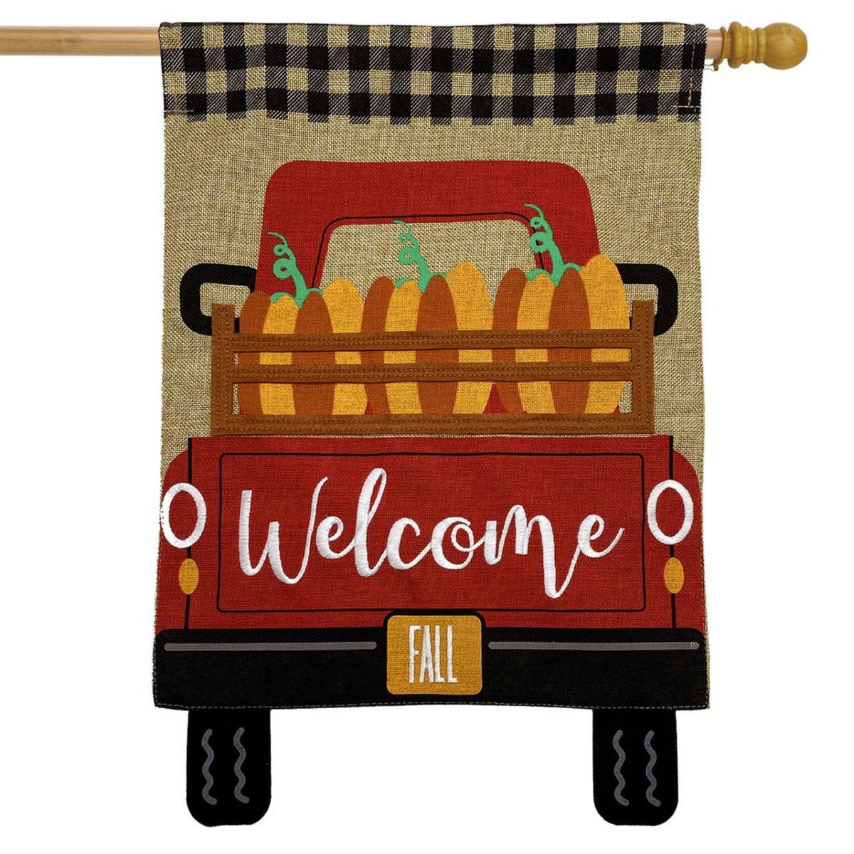 Pumpkin Truck Burlap Fall House Flag | Seasons Fall Seasons