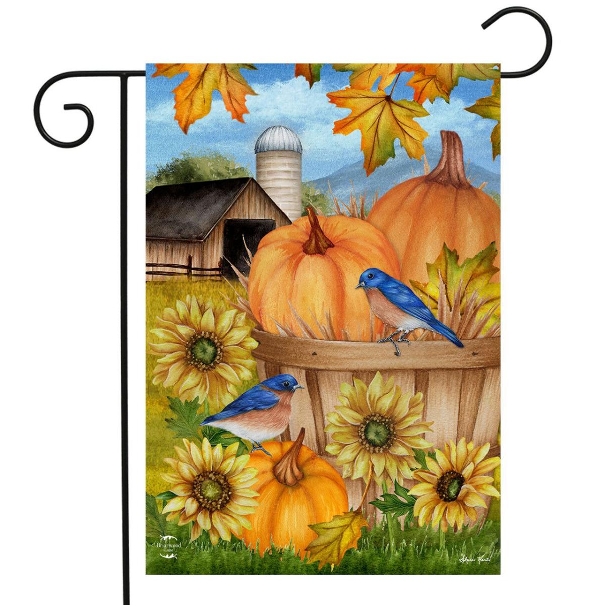 Pumpkins And Bluebirds Fall Garden Flag | Seasons Fall Seasons