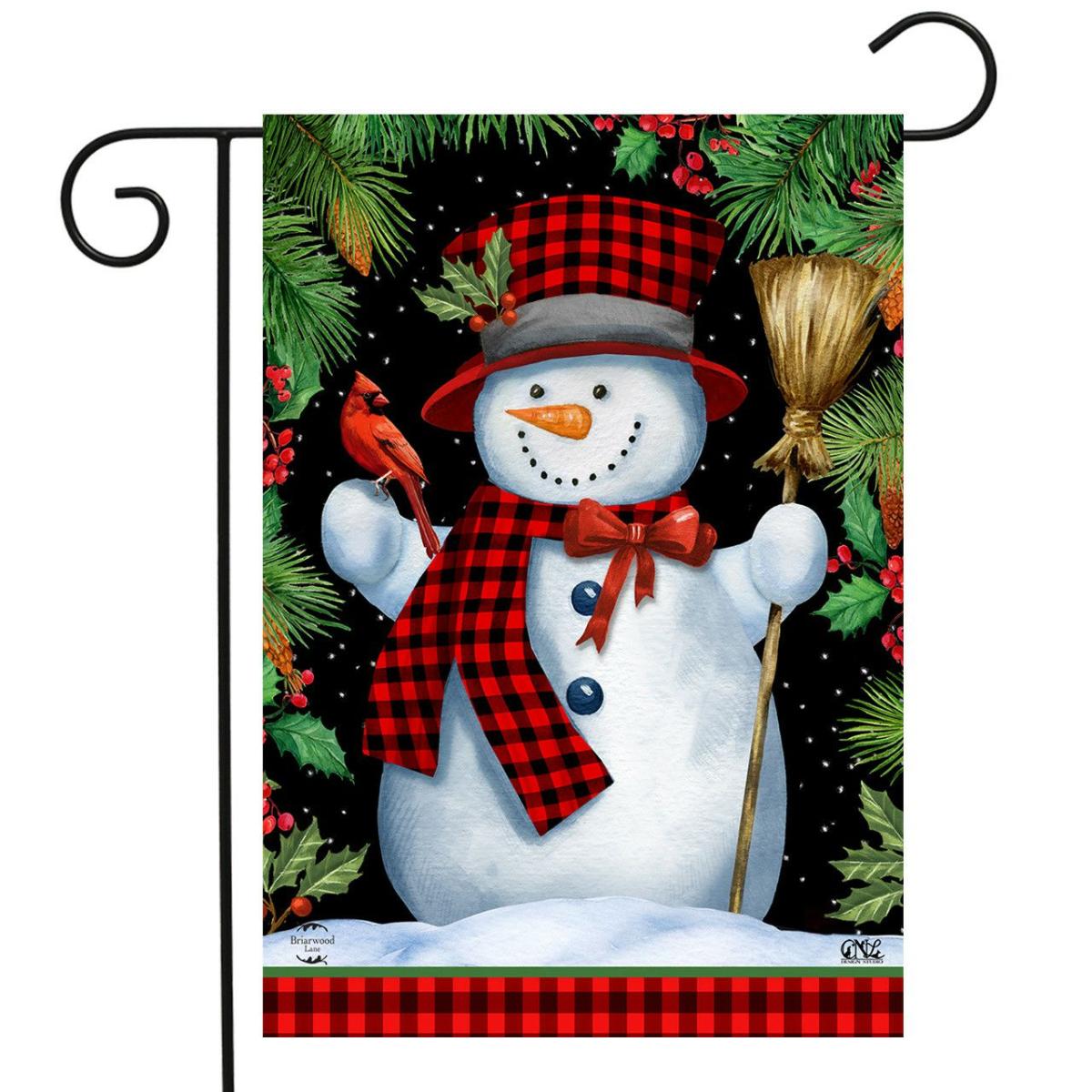 Red Checkered Snowman Winter Garden Flag | Themes Farmhouse Seasons